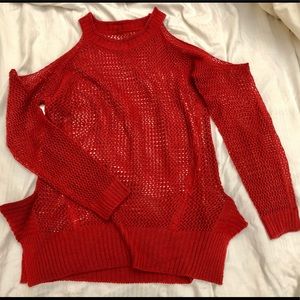 Cold Shoulder Open Knit Sweater